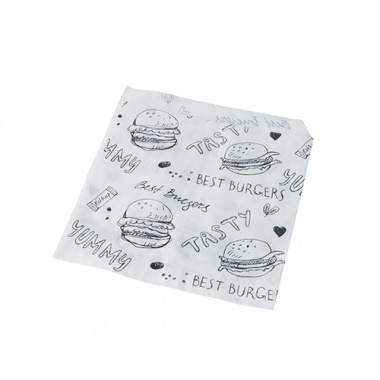 1000 Hamburger-Tüten, Pergament-Ersatz 13,5 cm x 13 cm weiss mit rotem Schriftzug, fettdicht