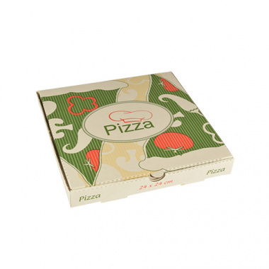 100 Pizzakartons, Cellulose eckig 24 cm x 24 cm x 3 cm -Italienische Flagge-