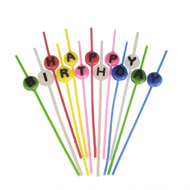 Spaghettikerzen-Set 16 cm farbig sortiert -Happy Birthday-