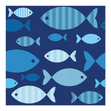 20 Servietten, 3-lagig 1/4-Falz 33 cm x 33 cm Blue Fish