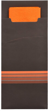 520 Bestecktaschen 20 cm x 8,5 cm schwarz/orange Stripes inkl. farbiger Serviette 33 x 33 cm 2-lag.