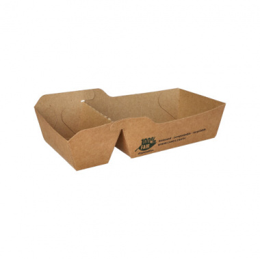 80 Pommes-Frites-Trays, Pappe pure 2-geteilt 3,5 cm x 16,5 cm x 9 cm braun 100% Fair klein