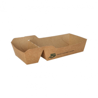 80 Pommes-Frites-Trays, Pappe pure 2-geteilt 3,5 cm x 7 cm x 12 cm braun 100% Fair mittel