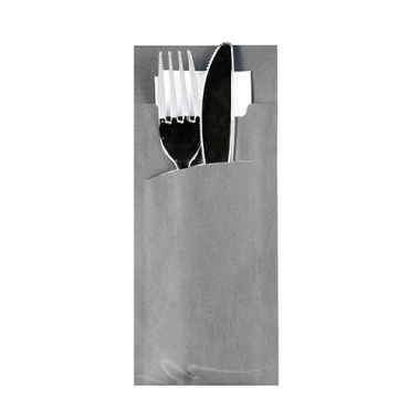 520 Bestecktaschen 20 cm x 8,5 cm grau inkl. weißer Serviette 33 x 33 cm 2-lag.